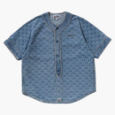 Bape College Monogram Baseball S/s Denim Shirt Light Indigo
