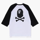 BAPE CROSSBONE EMBLEM RAGLAN 3/4 SLEEVE TEE VIT SVART
