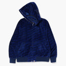 Bape Logo Monogram Velor Shark Full Zip Hoodie Navy