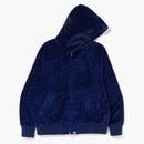Bape Logo Monogram Velor Shark Full Zip Hoodie Navy