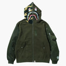 Bape Military Shark Relajado Fit Full Zip Soodie OlivedRab
