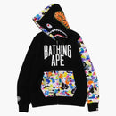 Bape Multi Camo NYC Logo Shark Full Zip Hoodie Black