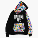 Bape Multi Camo NYC Logo Shark Full Zip Hoodie Black