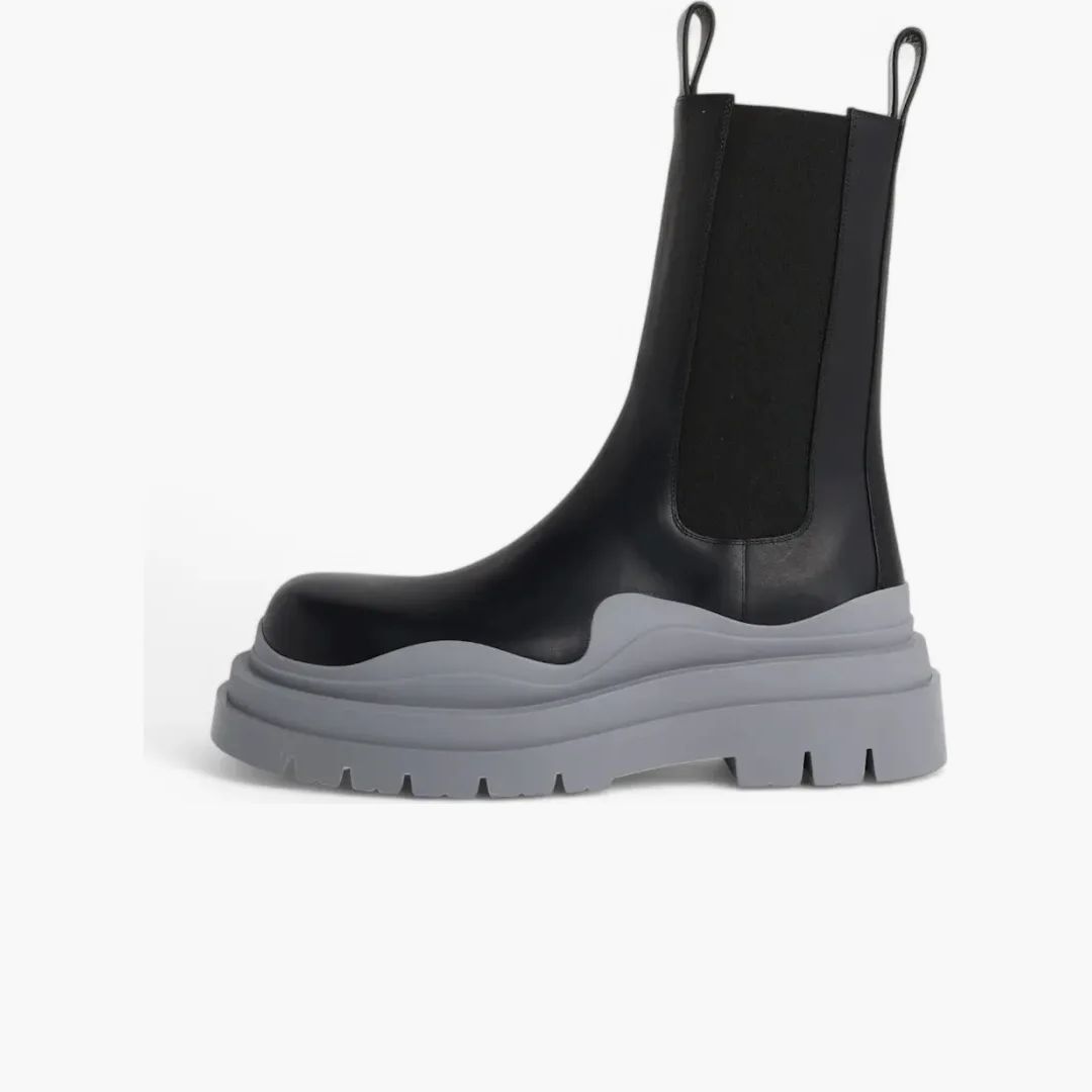 【BOTTEGA VENETA】MilitaryCalfTireChelseaBoots BlackPurple Bottega Veneta Black Purple Leather Boots | IsuiT