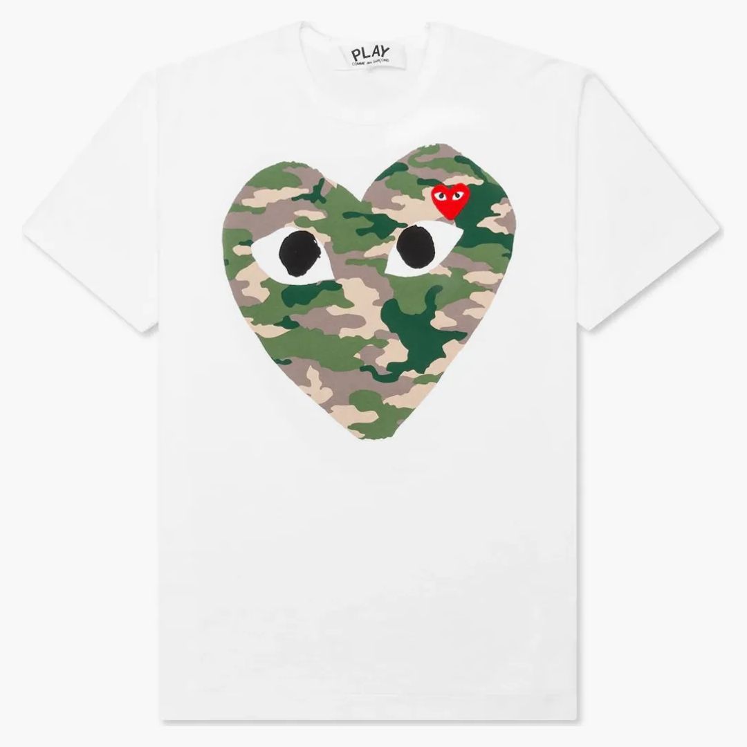 【COMMEdesGARCONSPlay】CamouflageWithUpsideDownHeart T-Shirt Comme Des Garçons Play Camouflage Heart T-shirt | White
