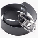 Diesel (w) B-1dr 50 Strass Leather Belt With Rhinestone Logo Buckle Black