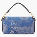 Fendi Fendace Baguette Shoulder Bag Denim Patchwork Print