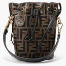 Fendi Mon Tresor Bucket Bag Zucca Embossed Small Tobacco Black
