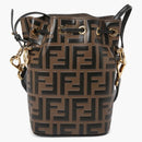 Fendi Mon Tresor Bucket Bag Zucca Embossed Small Tobacco Black