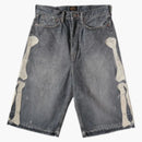 Capital 14 oz denim 5p bone embroidery shorts black