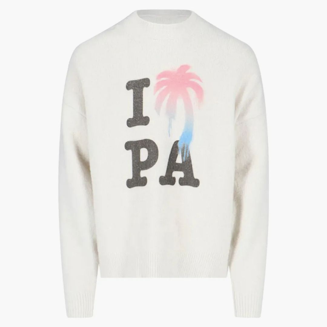 Palm Angels I Love Pa Knitted Crew Sweat Cream/Multi - Buy