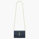 Saint Laurent Uptown Chain Wallet Grain De Poudre Charron Blue