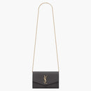 Saint Laurent Uptown Chain Wallet Grain De Poudre Storm