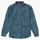 Supreme Writing Jacquard Denim camisa Washed Indigo