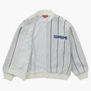 Supreme Pinstripe Versity Zip Up Sweater White