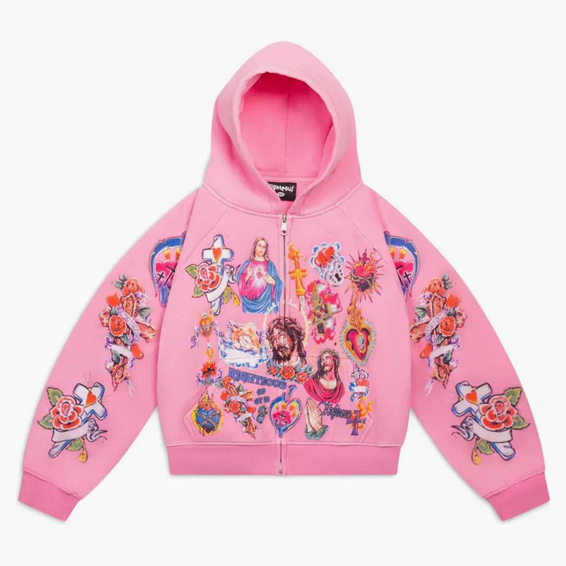 Righteous Risen King Zip Up Hoodie Pink