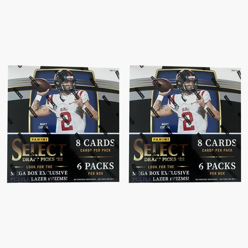 2022 Panini Select Draft Picks Collegiate Football Mega Box (purple Lazer Prizms) 2x Lot