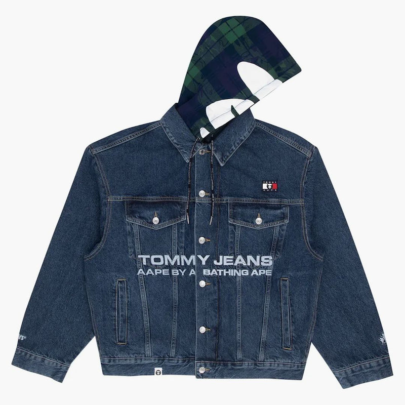 Bape X Tommy Checked Hood 2way Denim Jacket Blue