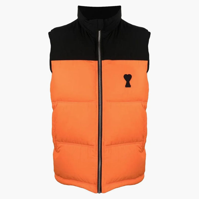 Ami paris cofre logotipo-impresión chaqueta acolchada negra/naranja