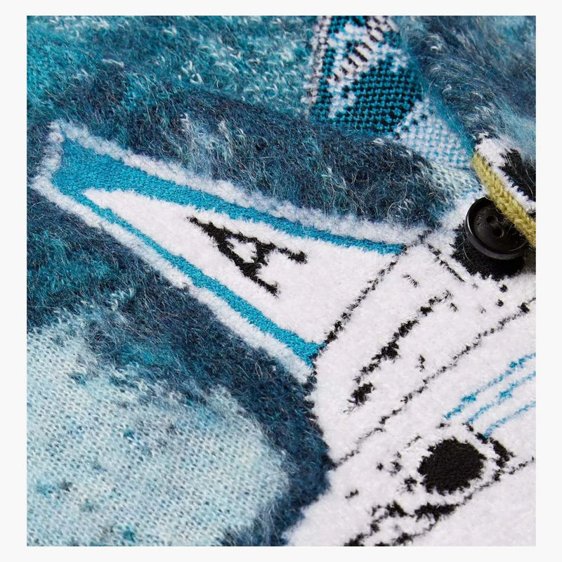 Amiri Airplane Intarsia Mohair Cardigan Svetr pečené červené/tmavě modrá