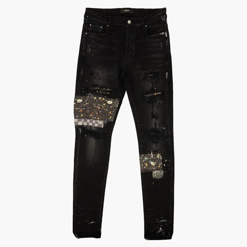 Amiri ArtPatch Checker Skinny Jeans Black