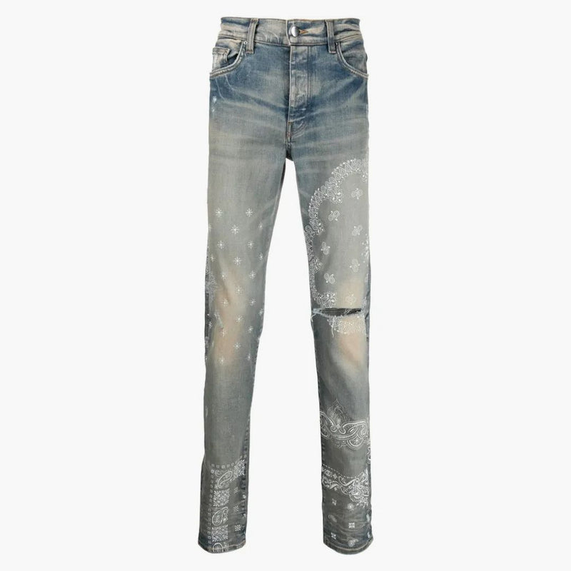 Amiri Bandana Print Skinny Jeans Clay Indigo