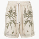 Amiri Botanical Leaves Drawstring Silk Shorts Cream