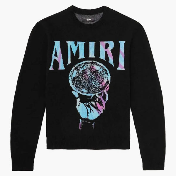 Amiri Crystal Ball Logo-Intarsia Cashmere svetr černá