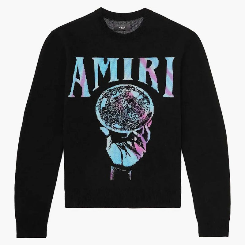 Amiri Crystal Ball Logo-Intarsia Cashmere svetr černá