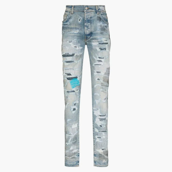 Amiri zoufalý efekt Skinny Jeans Light Indigo Blue