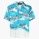 Amiri Desvainada camisa de seda de aloha Cyan Blue