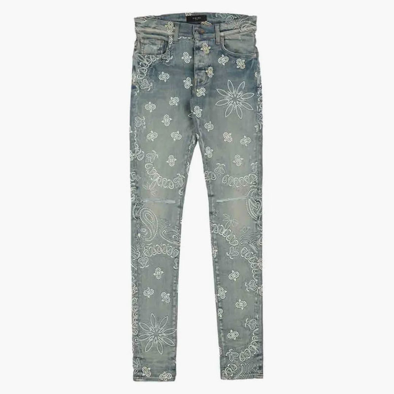Amiri flocked Paisley Bandana Jean Clay Indigo