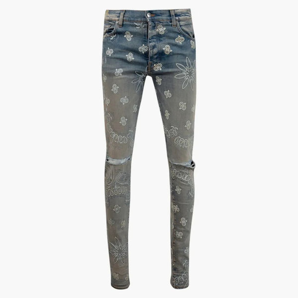 Amiri flocked Paisley Bandana Jeans Indigo Blue