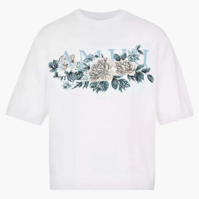 Amiri květinový logo pletený čaj Crewneck bílý