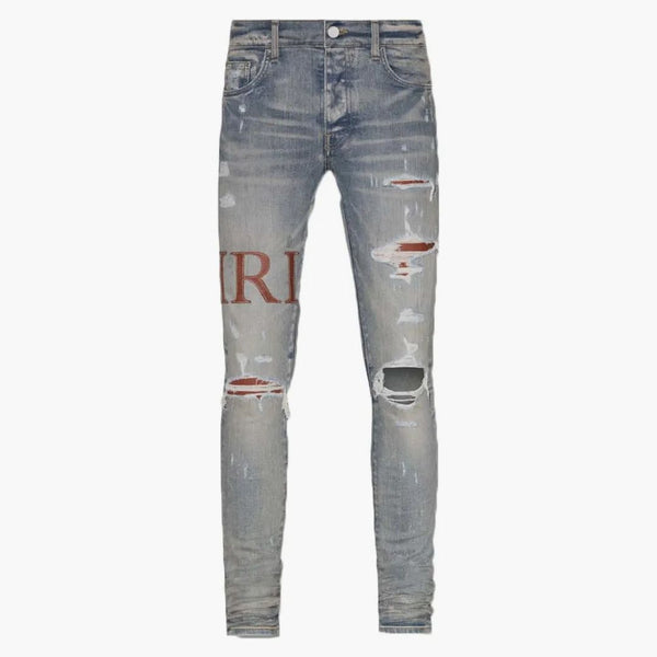 Amiri kožený steh logo Clay Indigo Jean Blue