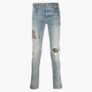 Amiri Logo Districted Skinny Jeans Indigo Blue