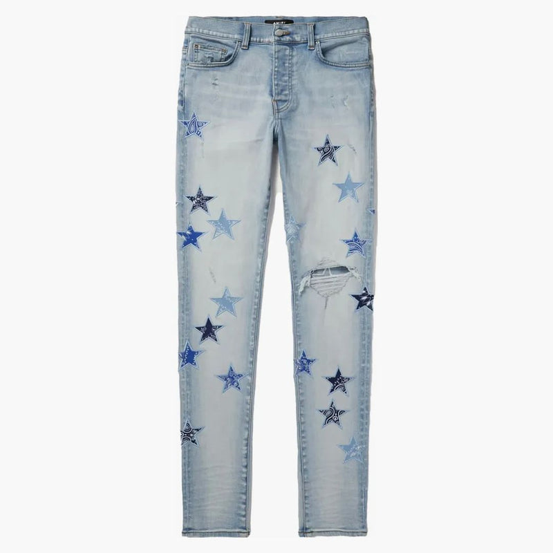 Amiri MX1 Bandana Star Jeans Light Indigo Blue