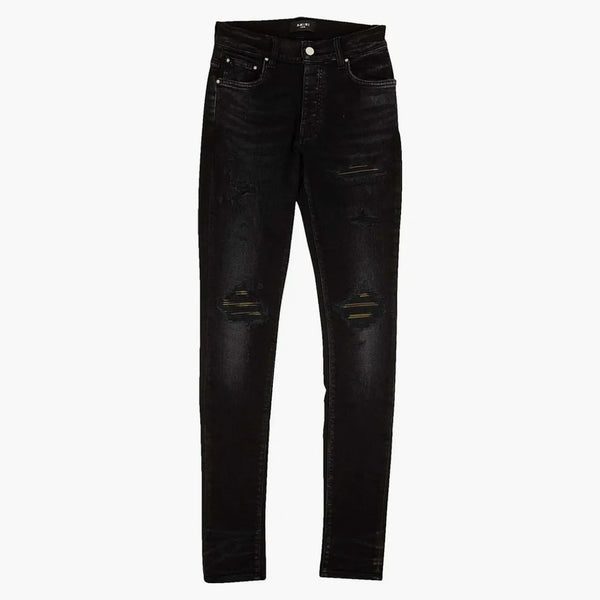 Amiri MX1 Camo Leather Patch Jeans Black