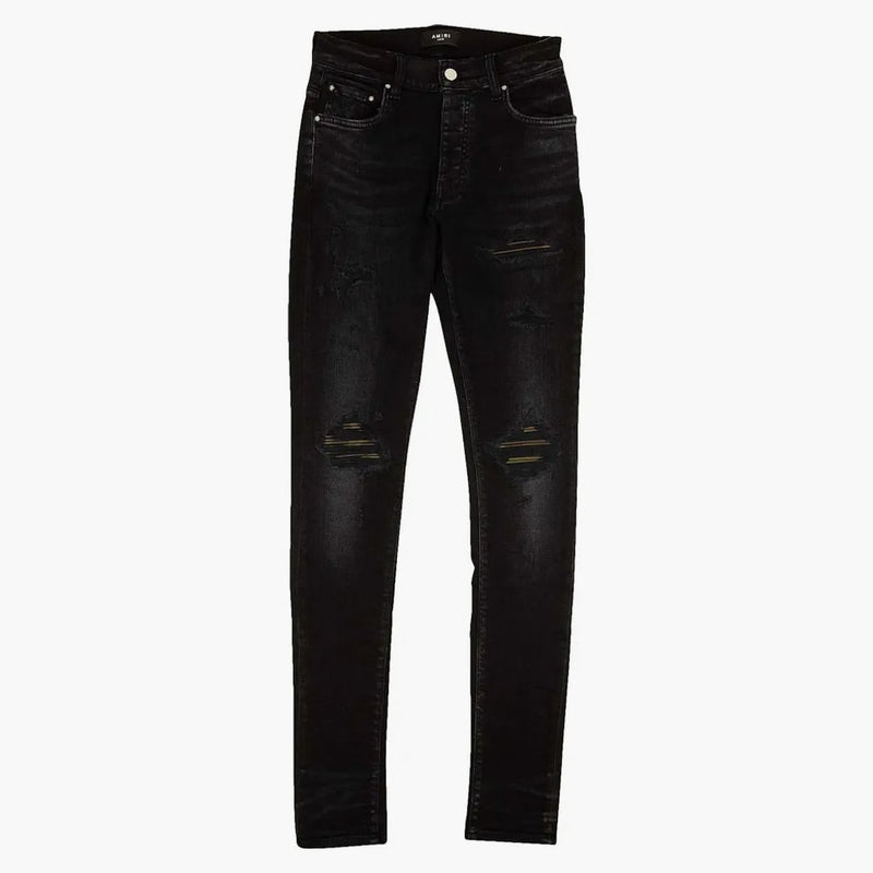 Amiri mx1 camo läder lapp jeans svart