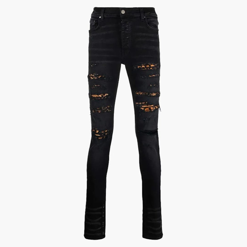 Amiri Mx1 Mid Rise Skinny Jeans Black/Leopard Print
