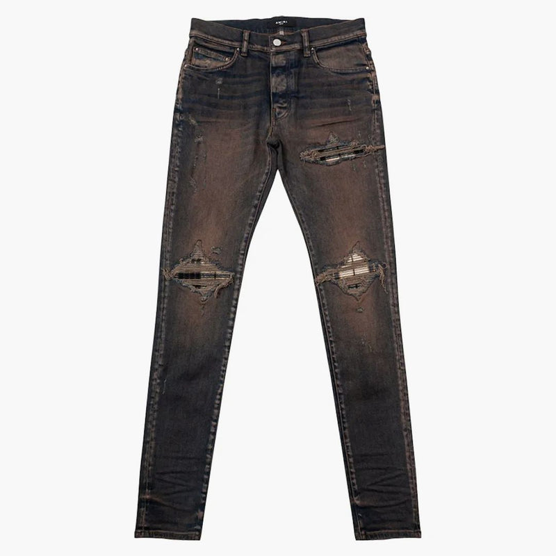 Amiri Mx1 Plaid nödställd mager fit jeans mörk indigo