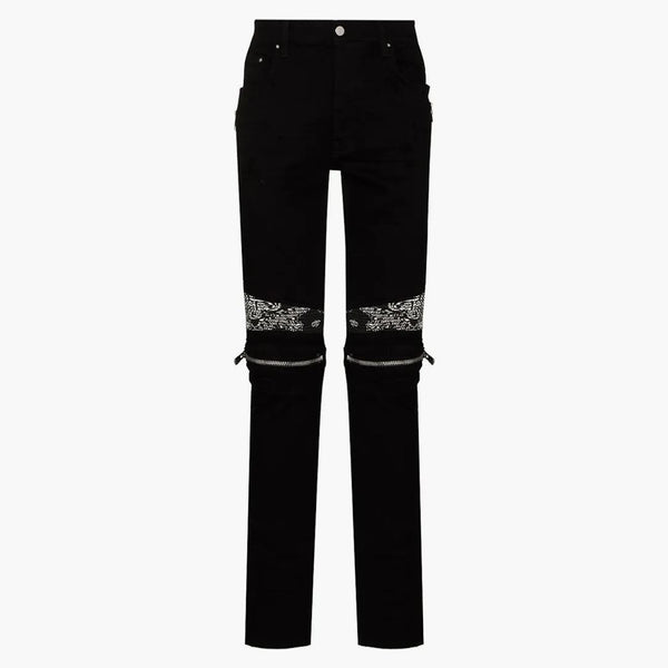 Amiri MX2 Bandana Zip Knee Skinny Jeans Black