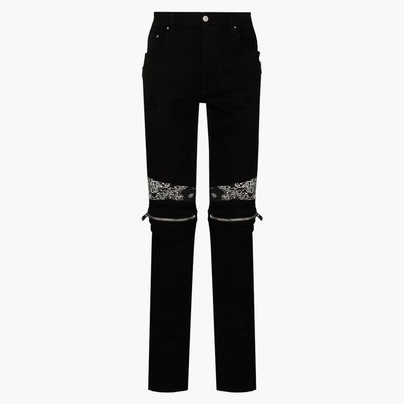 Amiri MX2 Bandana Zip Knee Skinny Jeans Black