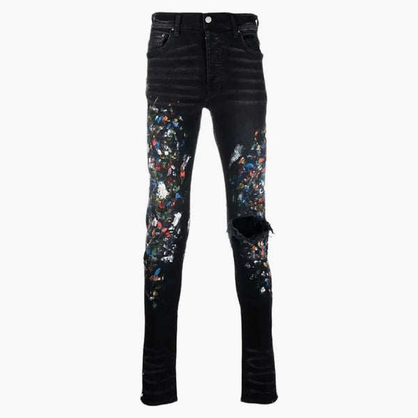 Amiri Multicolor malba zoufalá štíhlé džínové džíny černé