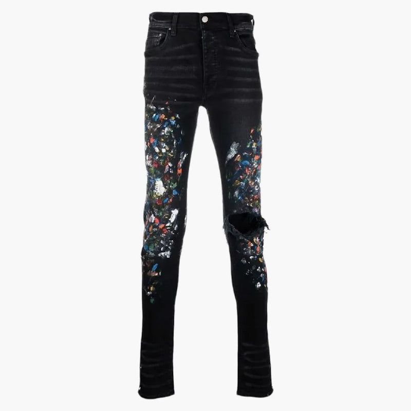 Amiri Multicolor Painting Distressed Slim Denim Jeans Black