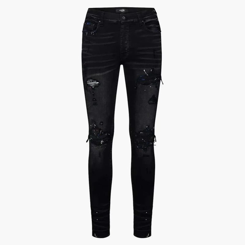 Amiri Mx1 nödställda ripade magra jeans svart