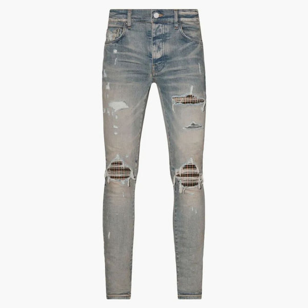 Amiri Neon Plaid Skinny Jeans Indigo Blue