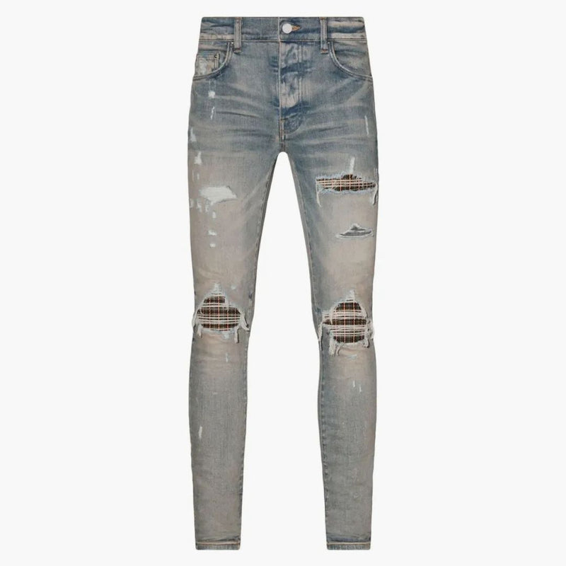 Amiri Neon Plaid Skinny Jeans Indigo Blue