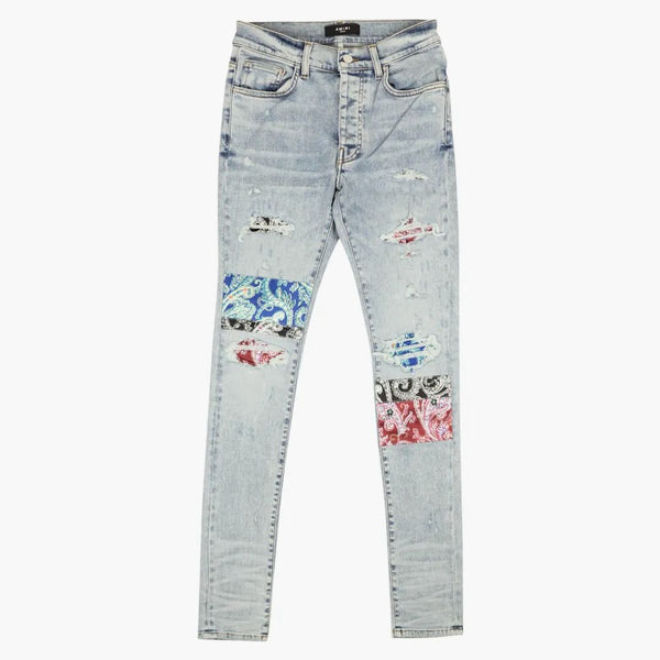 Amiri Pajama Patch Patch chude dżinsy niebieskie