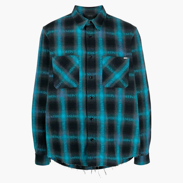 Koszula z logo z logo Amiri Blue/ciemnoszare